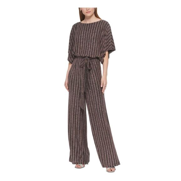 JESSICA HOWARD Pants - JESSICA HOWARD Womens Black Elastic Waist Self-tie Belt Wide Leg Jumpsuit S